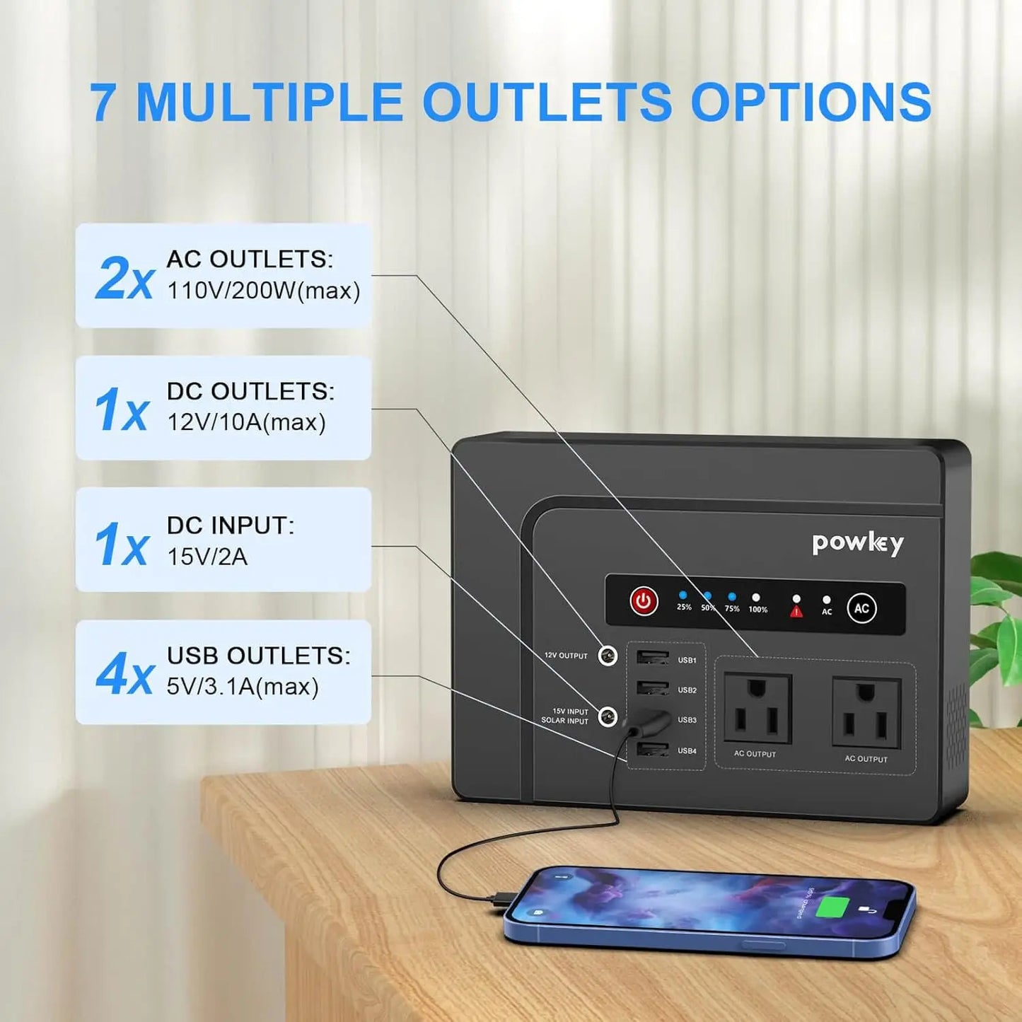 Powkey Portable Power Station 200W, 146Wh Portable Solar Generator Battery Backup Power Supply for Camping Travel Outdoor Home