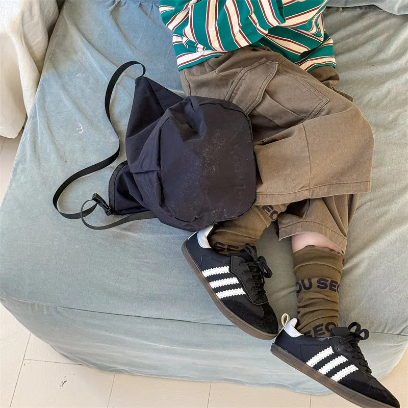 2025 Spring New Children Cargo Pants Cotton Boys Casual Pants Solid Versatile Baby Girls Loose Trousers Kids Wide Leg Pants