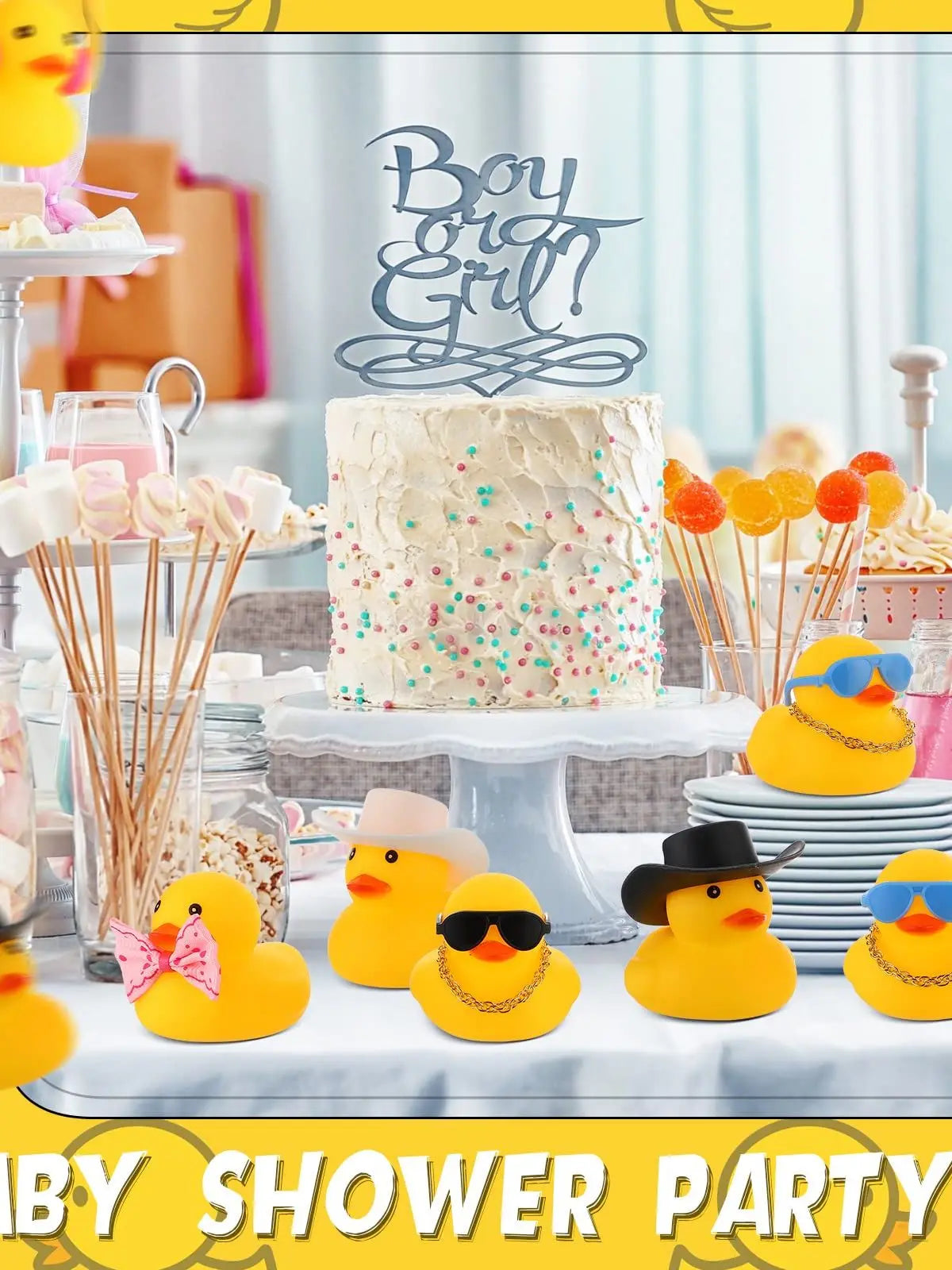 48 Pcs Rubber Duck Bath Toy Bulk Yellow Duck Car Ornaments with 12 Sunglasses 12 Cowboy Hat 12 Bow 12 Necklace 8 Earphones