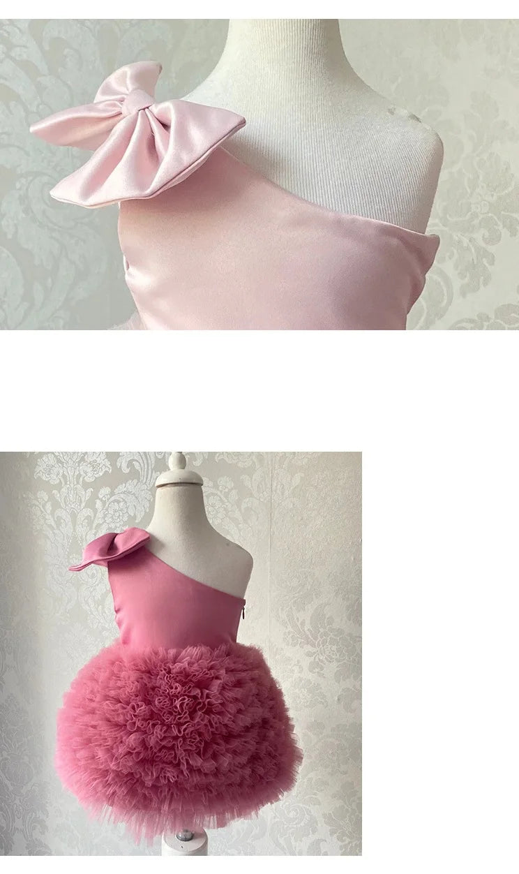 Fashion Baby Girl Princess Off Shoulder Bow Layered Tutu Dress Infant Toddler Child Vestido Party Birthday Baby Clothes 1-5Y