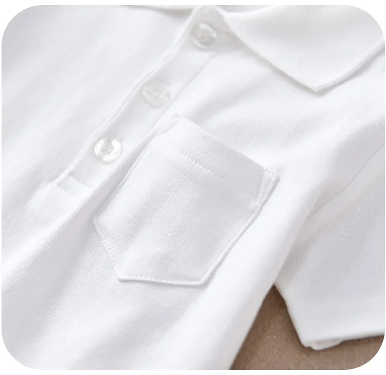 Children's short-sleeve Polo Shirts Boys and Girls 2025 Summer t-shirts 100% Cotton White School Tops 2T-16T Performance costume