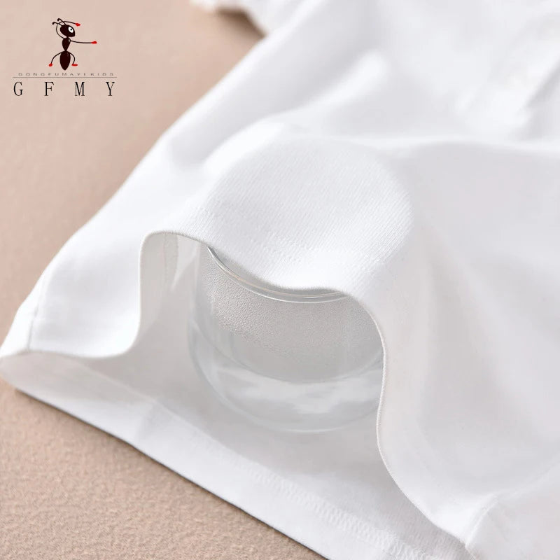 Children's short-sleeve Polo Shirts Boys and Girls 2025 Summer t-shirts 100% Cotton White School Tops 2T-16T Performance costume