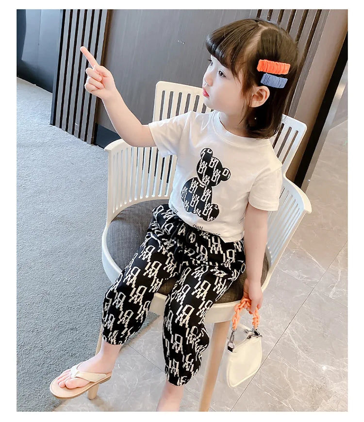 Kids Girls Clothing Sets Mother Kids Clothes Summer Children Clothings Cotton Toddlers Girl Short Sleeve Pants 2pcs Clothes Suit