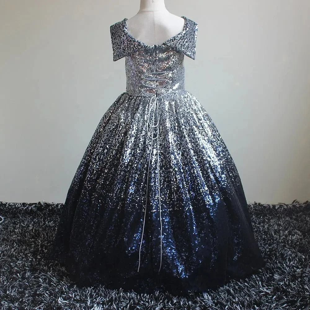 Luxury Formal Evening Dresses for Flower Girl Dress Kids Birthday Party Elegant Sequins Gown Fluffy Long Pageant Prom Ball Gown