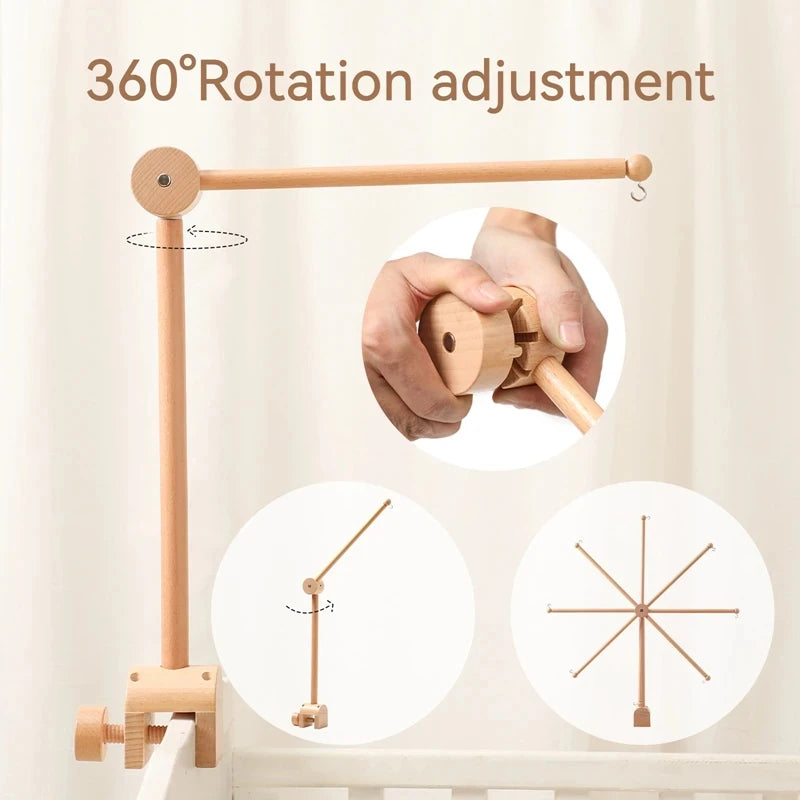 Baby Rattle Toy Bed Bell Bracket Wooden Mobile 0-12 Months Newborn Crochet Bed Bell Hanging Toys Holder Bracket Infant Crib Gift