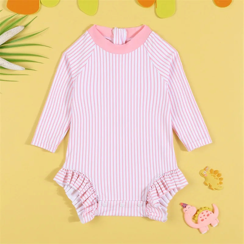 Toddler Girls Swimsuit with UPF 50 Sun Protection Watermelon Print Zipper Front Long Sleeve Rash Guard Swimwear for