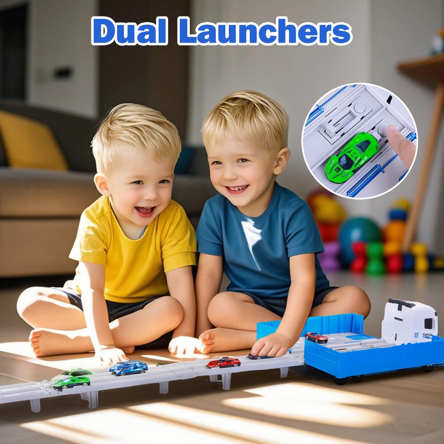 Large Size Kids Transporter Truck Toy Deformation Rail Truck Toy With Rail And 8 Car Models Boys Girls Birthday Gift