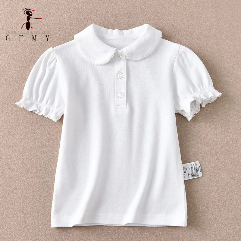 Children's short-sleeve Polo Shirts Boys and Girls 2025 Summer t-shirts 100% Cotton White School Tops 2T-16T Performance costume