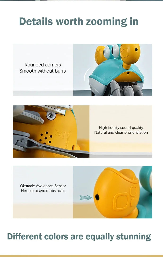 Cute Sensing Crawling Crab Baby Toys Interactive Walking Dancing with Music Automatically Avoid Obstacles Toys for Kids Toddler