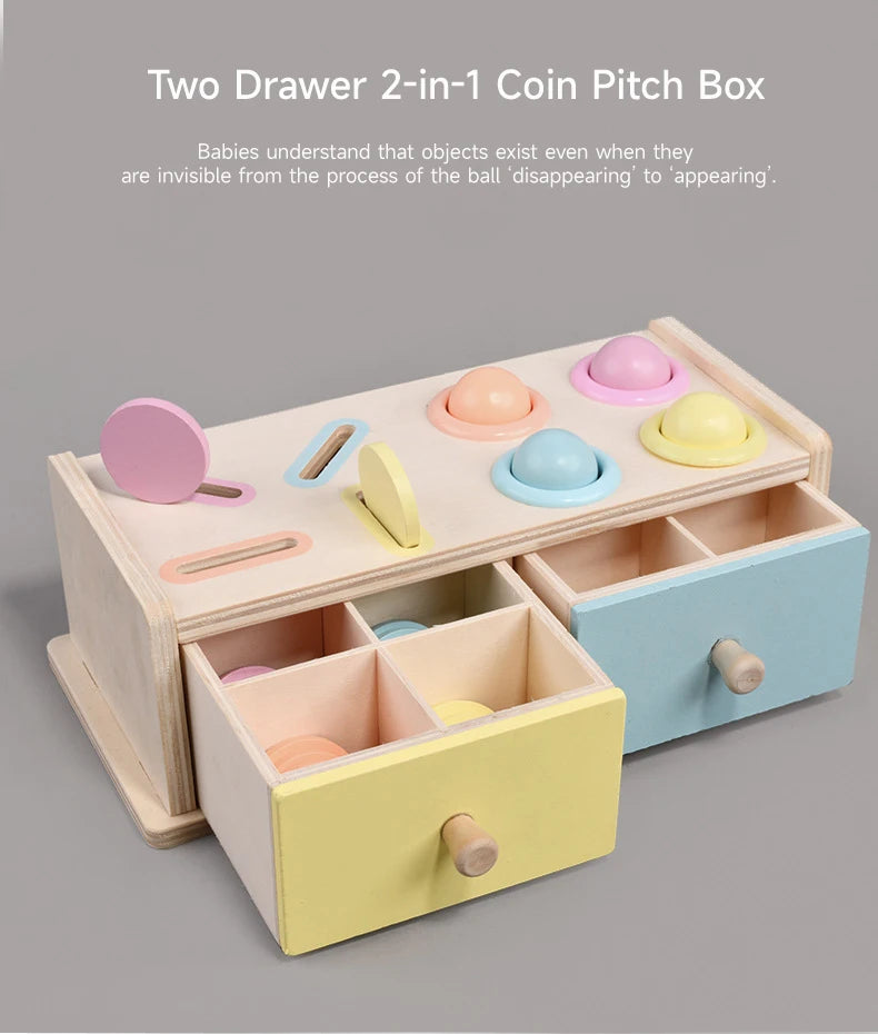 Montessori Wooden Multifunction Toys Color Spinning Coin Box Wooden Toys Children Puzzle Sensory Early Education Game Toys Gift
