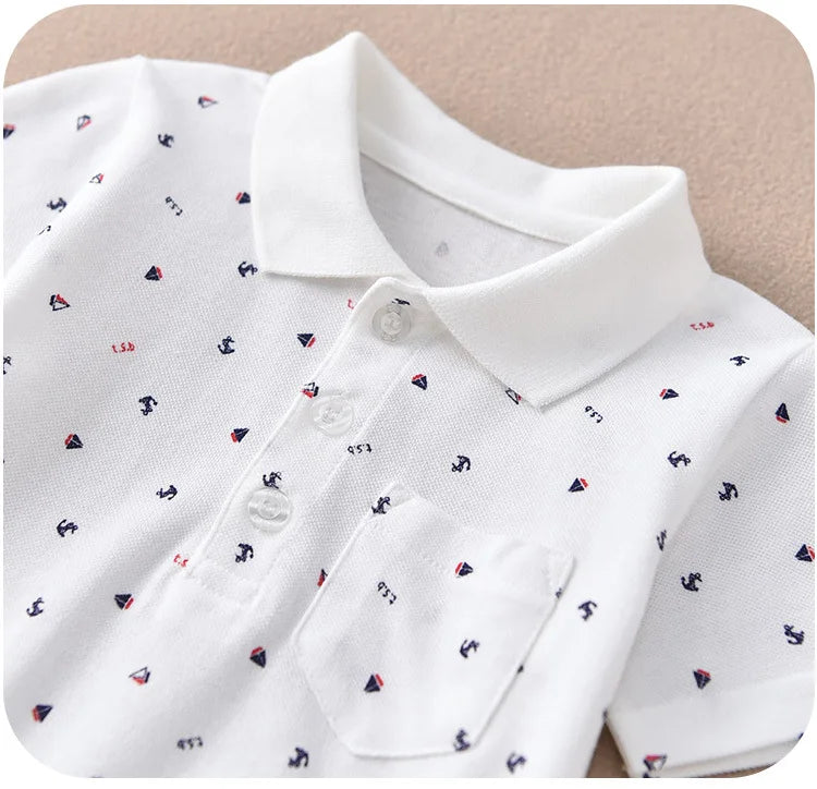Children's short-sleeve Polo Shirts Boys and Girls 2025 Summer t-shirts 100% Cotton White School Tops 2T-16T Performance costume