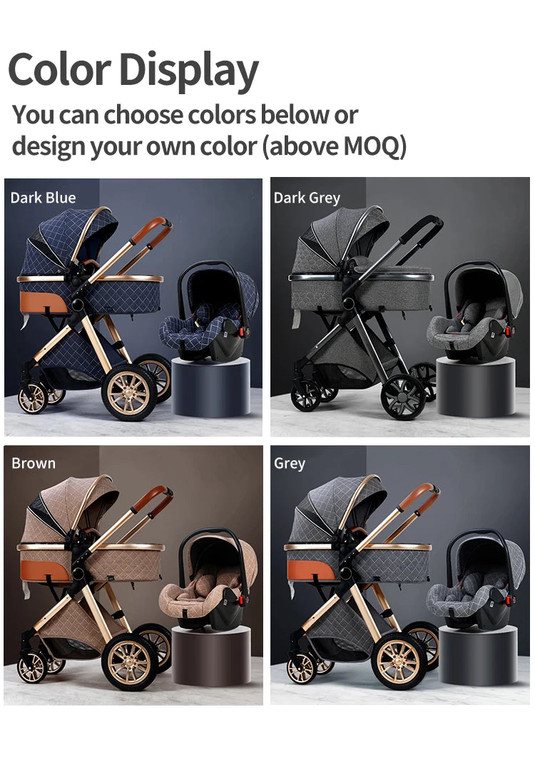 3in1 baby stroller multifunctional luxury baby stroller two-way seated and sleeping baby stroller, newborn travel baby stroller