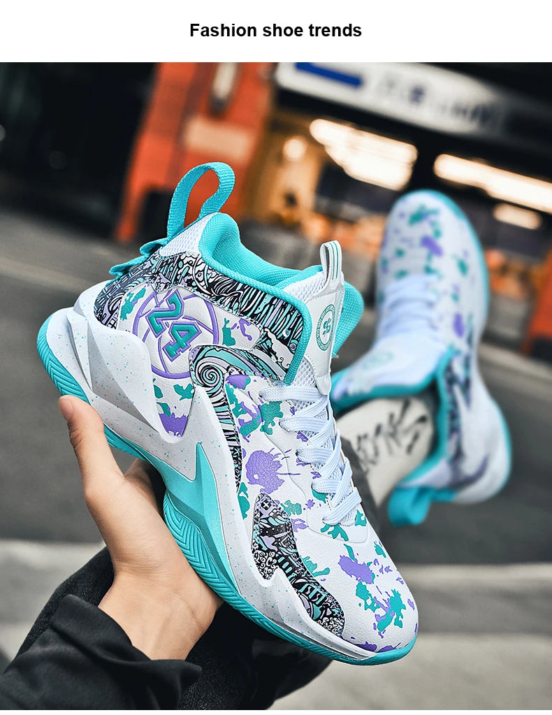 Basketball Shoes No-Slip Breathable Outdoor Shoes Fashion Graffiti Training Shoes