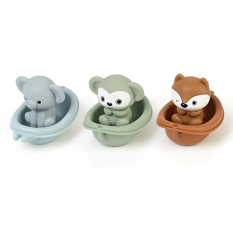 Baby Bath Toys Stacking Bath Boat Toy Silicone Adorable Animal Finger Puppets for Children Interactive Floating Squeeze Toy Gift