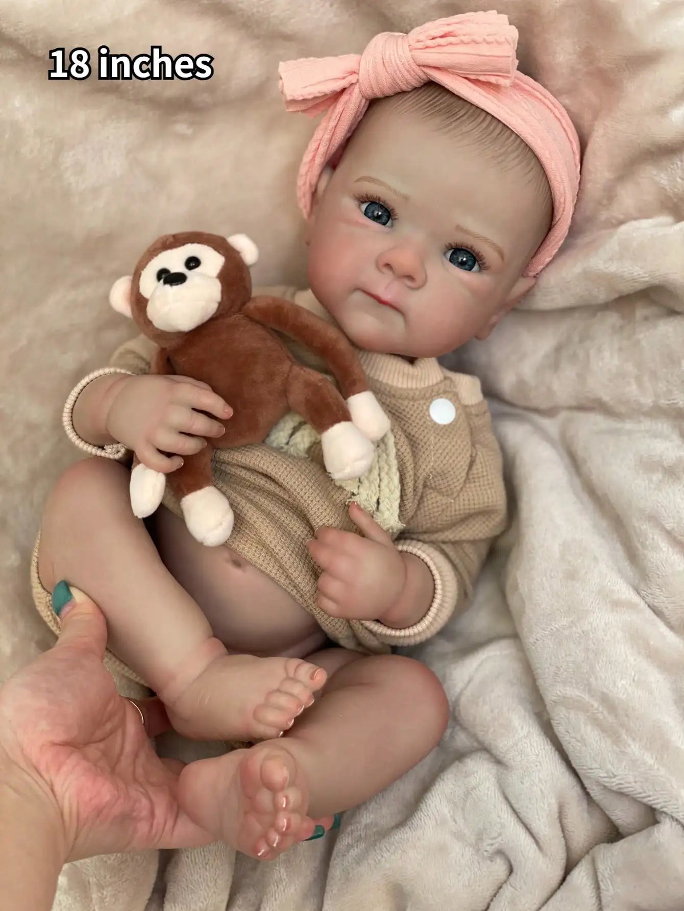 Saskia 18-Inch Full Silicone Vinyl Reborn Doll Bettie | Handmade Newborn Bebe with Painted Hair | Includes Monkey Toy