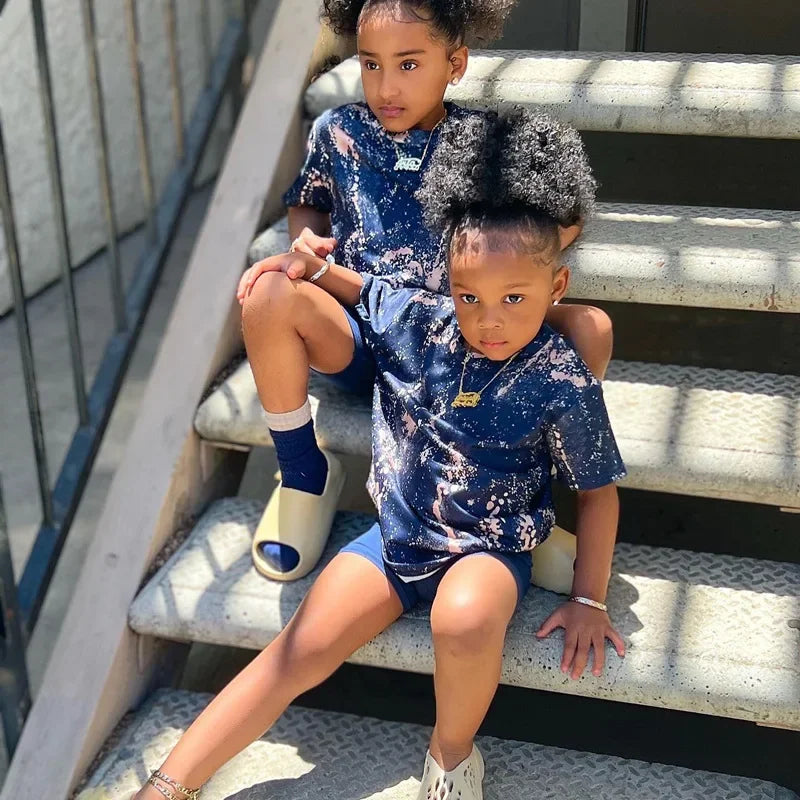 1-8Y Kids Children's Boy Summer Clothing Girls Clothes Pants Sets Short Sleeve T-shirt Tops+Shorts Pants Sets For Baby Girls