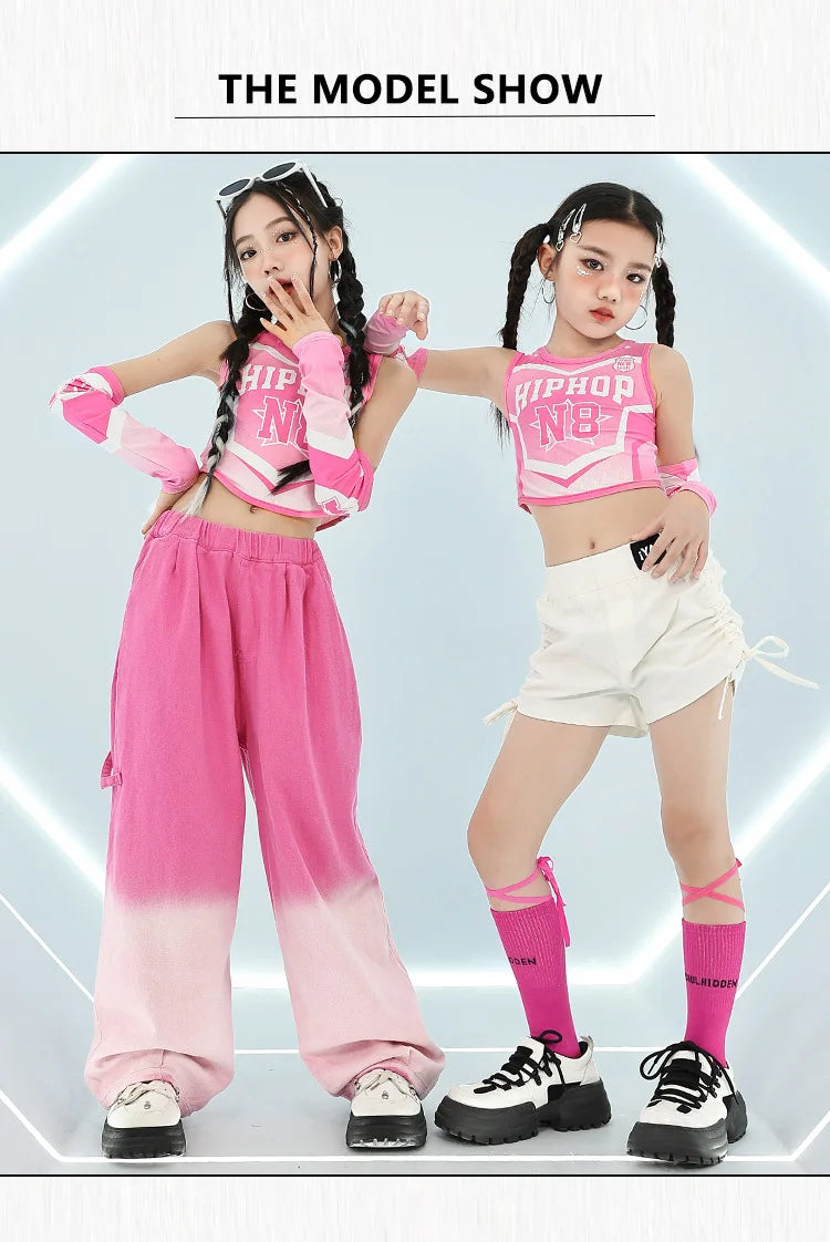 Chidren hip hop clothing girls dance suits jazz dance costumes hip hop girl set plus size girl hip hop pants