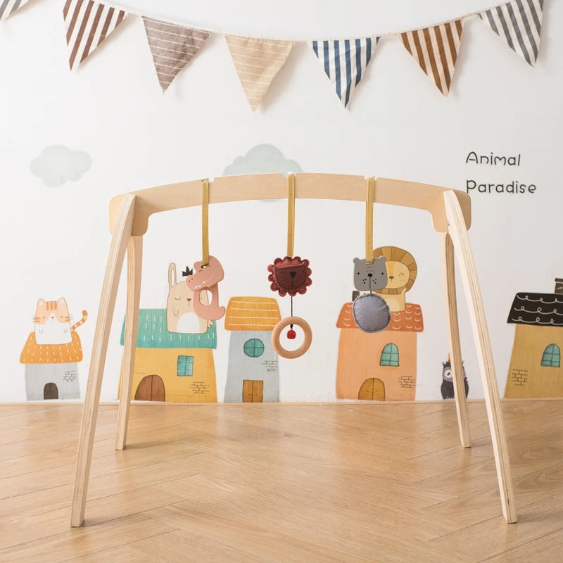 Baby Montessori Wooden Gym Frame Rattle Toys Newborn Mobile Hanging Sensory Toys Foldable Play Gym Frame Kid Holder Bracket Gift
