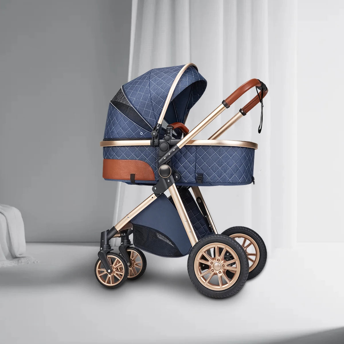 Foldable baby stroller with shock absorption function, an outdoor stroller that can be pushed in both directions