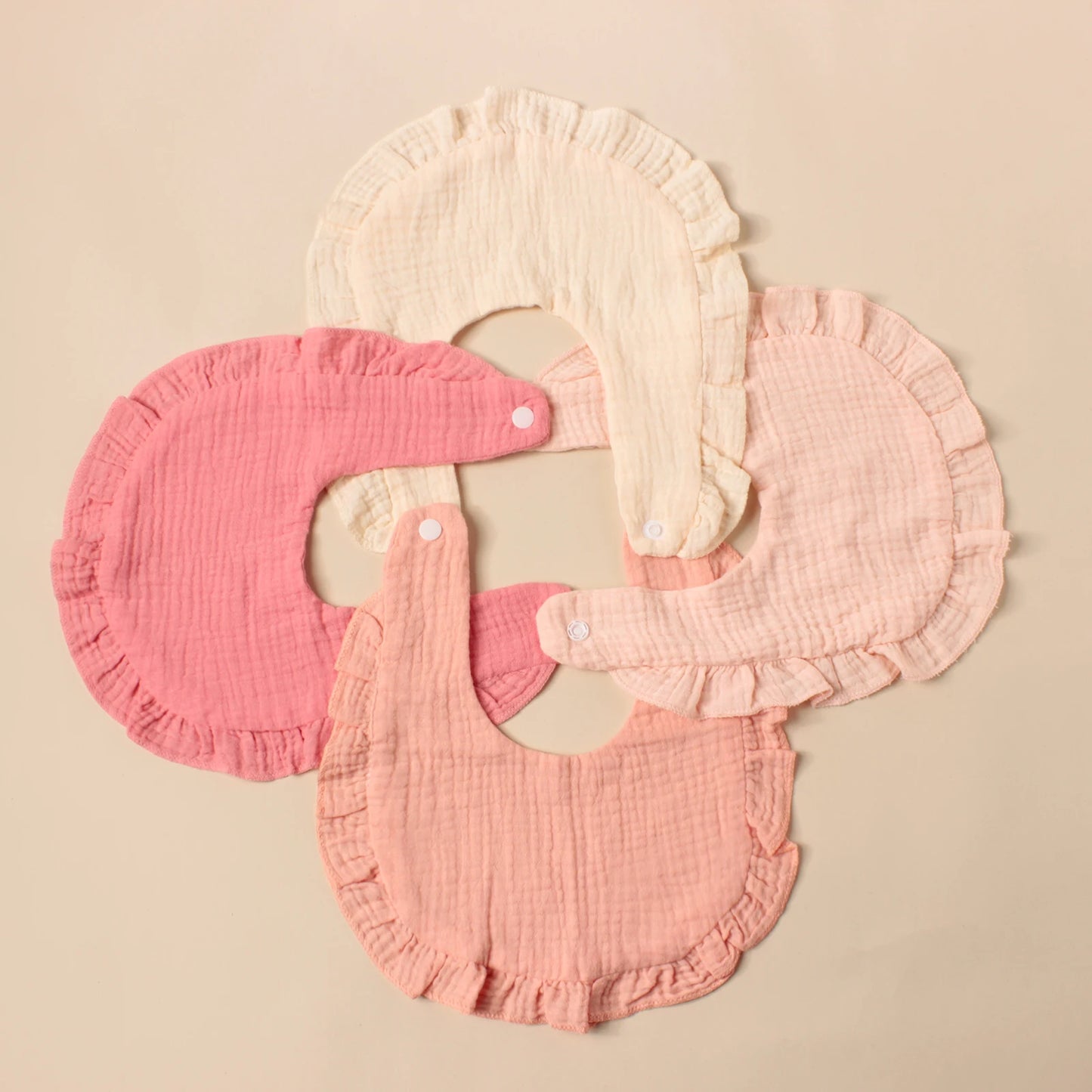 4PCS Lotus Leaf Edge Double Crepe Baby Drool Towel Cotton Comfortable Baby Feeding Bib Baby Soft Snap Button Bib
