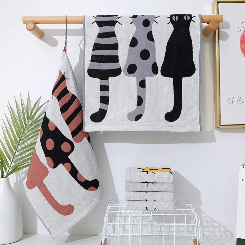 1PC 34*40cm Three-layer Soft Baby Cotton Bath Towel Fabric Jacquard Cartoon Cat Bear Hanging Towels Square Face Hand Gauze Towel