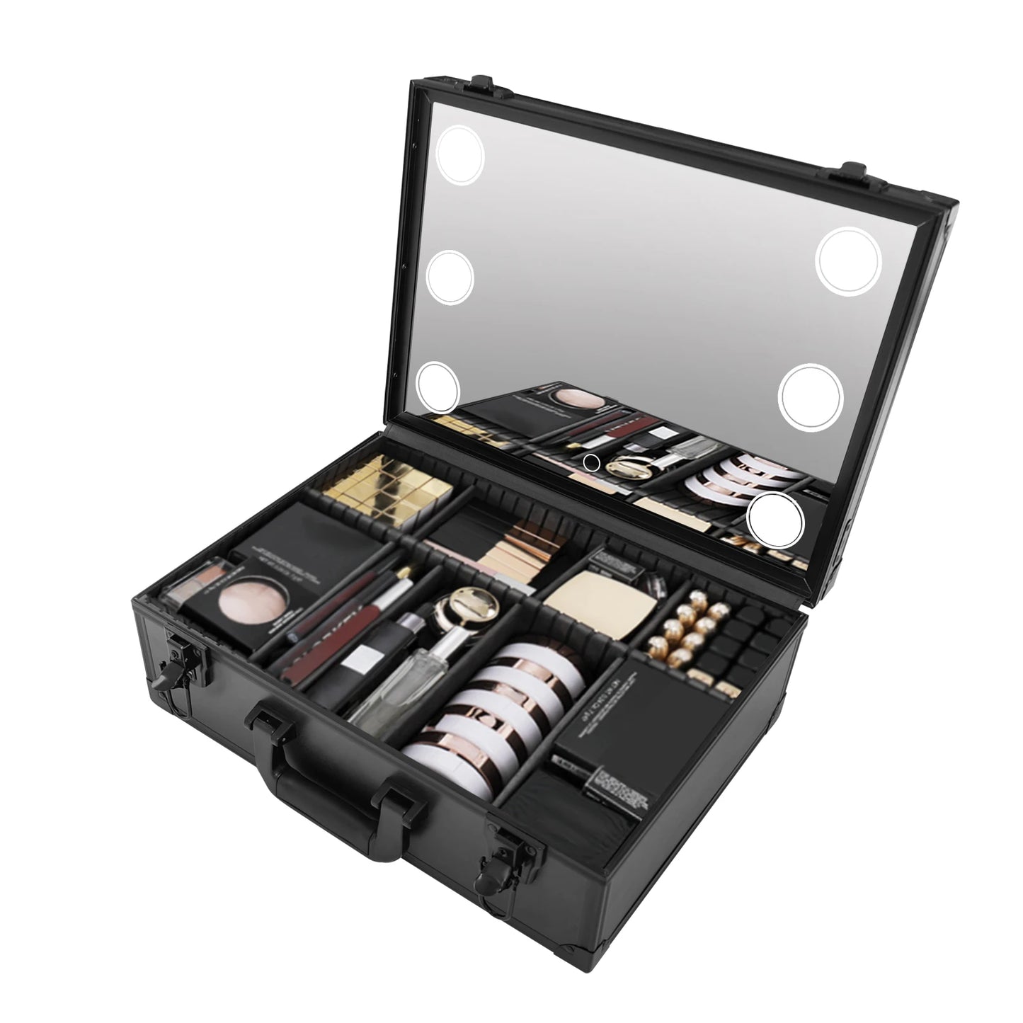 Travel Makeup Train Case Cosmetic Bag Makeup Bag Mirror LED Light Black