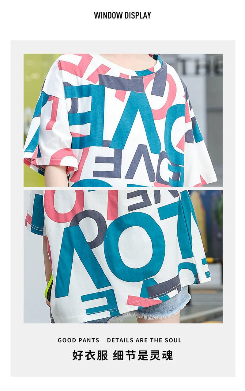Girls T-shirt Summer Teenagers Short Sleeve Tops Tees Sport Kids School Costume Children Long Clothes 4-12 Years Old