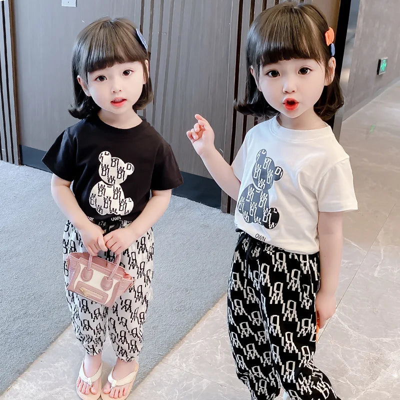 Kids Girls Clothing Sets Mother Kids Clothes Summer Children Clothings Cotton Toddlers Girl Short Sleeve Pants 2pcs Clothes Suit