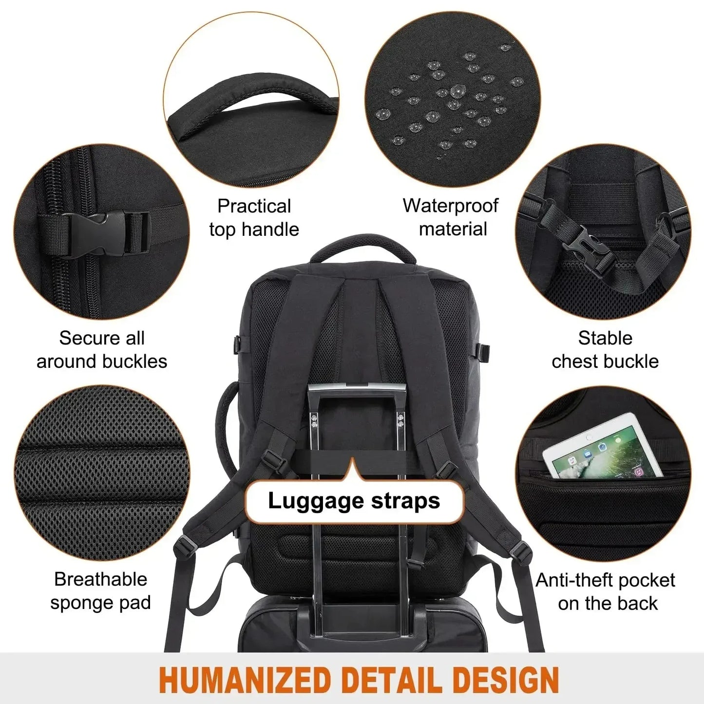 40L Large Capacity Backpack Laptop Backpack Expandable Large Suitcase Waterproof Luggage Travel Backpack
