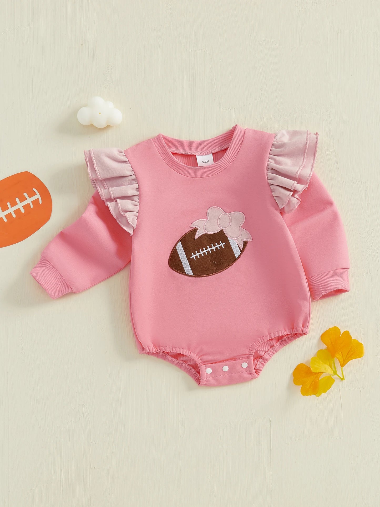 Infant Boy Romper Soccer Ball Applique Short Sleeve Round Neck Jumpsuit with Snap Closure
