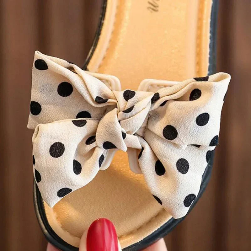 2024 New Bow Flats Open Toe Slide Sandals Non-slip Flip Flops Children Home Slippers Kids Girls Summer Cute Beach Slippers Shoe