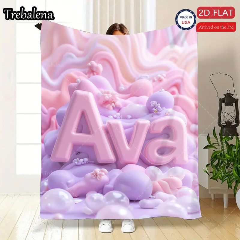 Flannel Blanket-Soft Lightweight All-season Personalized Ava Name Blanket Soft Cozy Baby Gift Pink Purple Design
