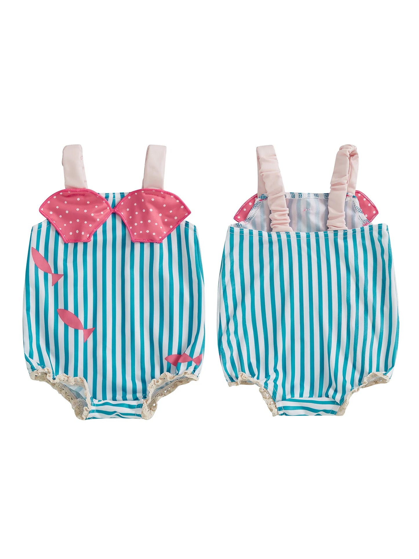 Striped Print Sleeveless Square Neck Baby Girl Swimsuit Toddler Bathing Suit Summer Swimwear Beachwear for Infants