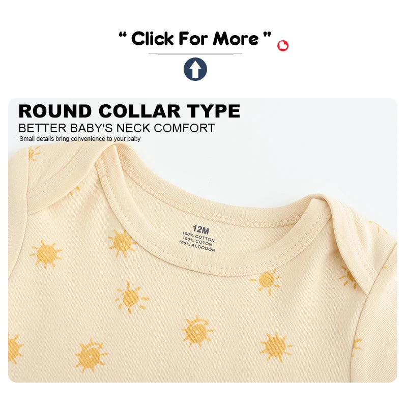 Kiddiezoom 5 Piece Fashion Cartoon Boys and Girls Bodysuits 100% Cotton Soft Newborn Bodysuit Set Summer