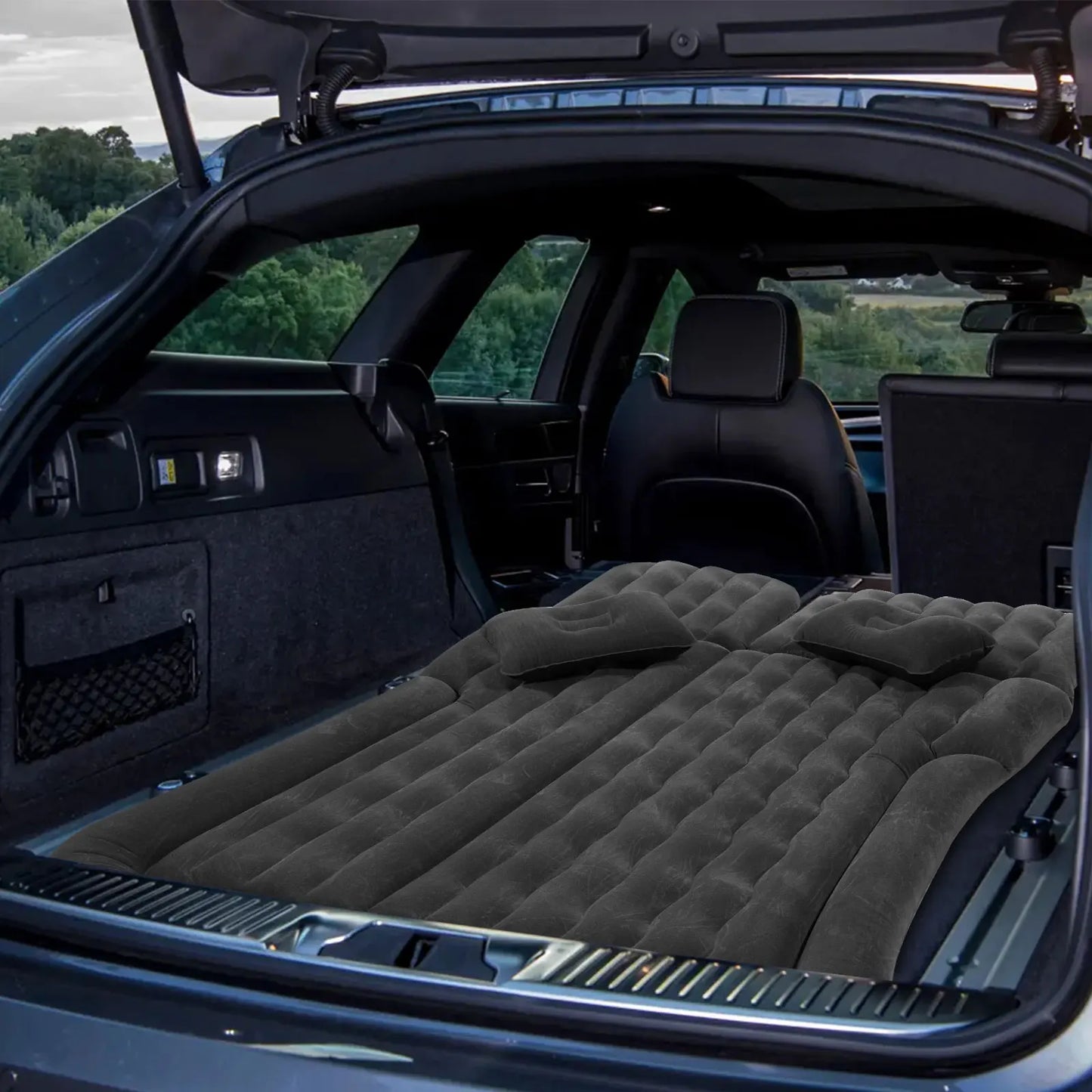 Universal Inflatable Car Bed Mattress Set w Air Pump Foldable Flocking Air Cushion for Trunk Back Seat Camping Travel Sleeping