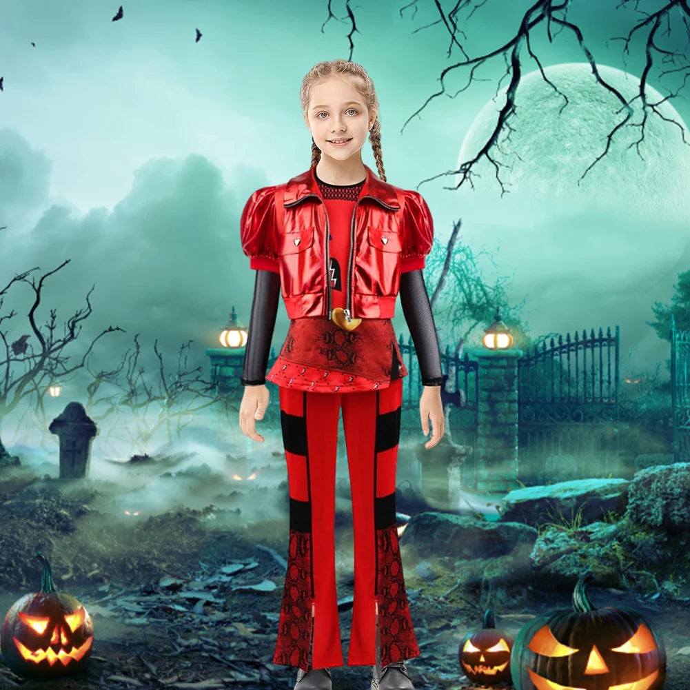 Girl Rise of Red Costume with JACKET Top Pants and Wig Princess Dress Up Cosplay Costume for Halloween Birthday Party