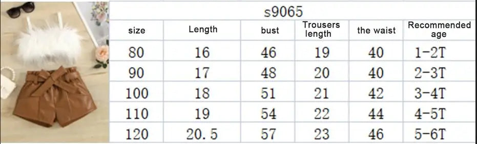 Listenwind 2-7Y Kids Children Girls Clothes Set Vest Tops Pu Leather Bow Shorts Summer Outfits