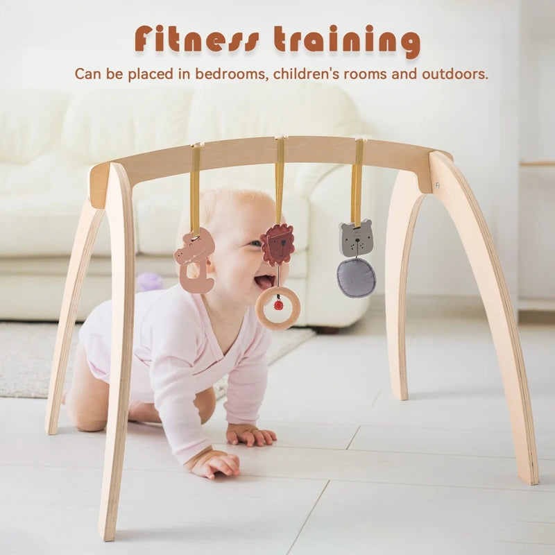 Baby Montessori Wooden Gym Frame Rattle Toys Newborn Mobile Hanging Sensory Toys Foldable Play Gym Frame Kid Holder Bracket Gift