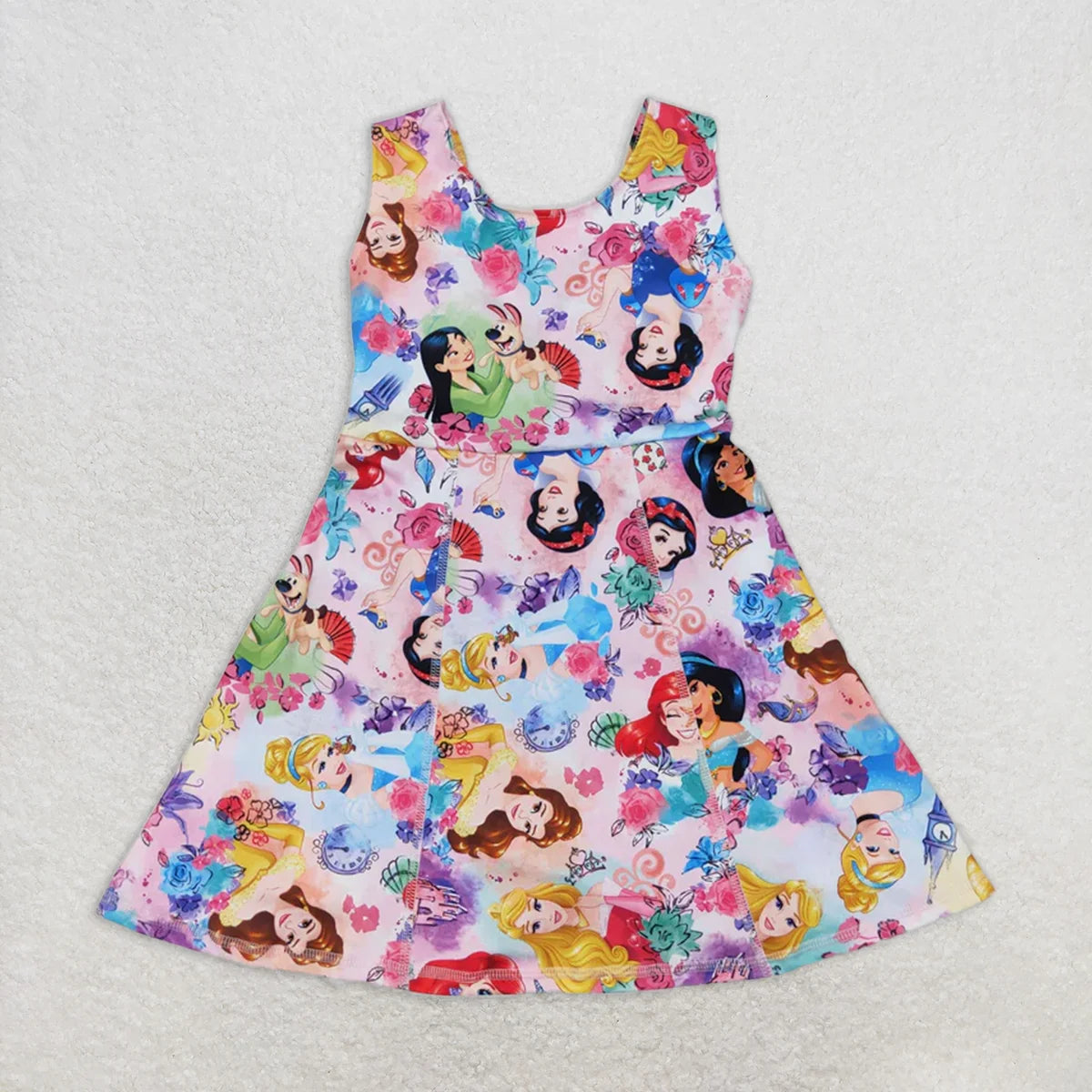 4.23 GSD2136 Floral Pink Yoga Sleeveless Girls Dress Children's Clothing Comfortable Casual Skirt for Girls