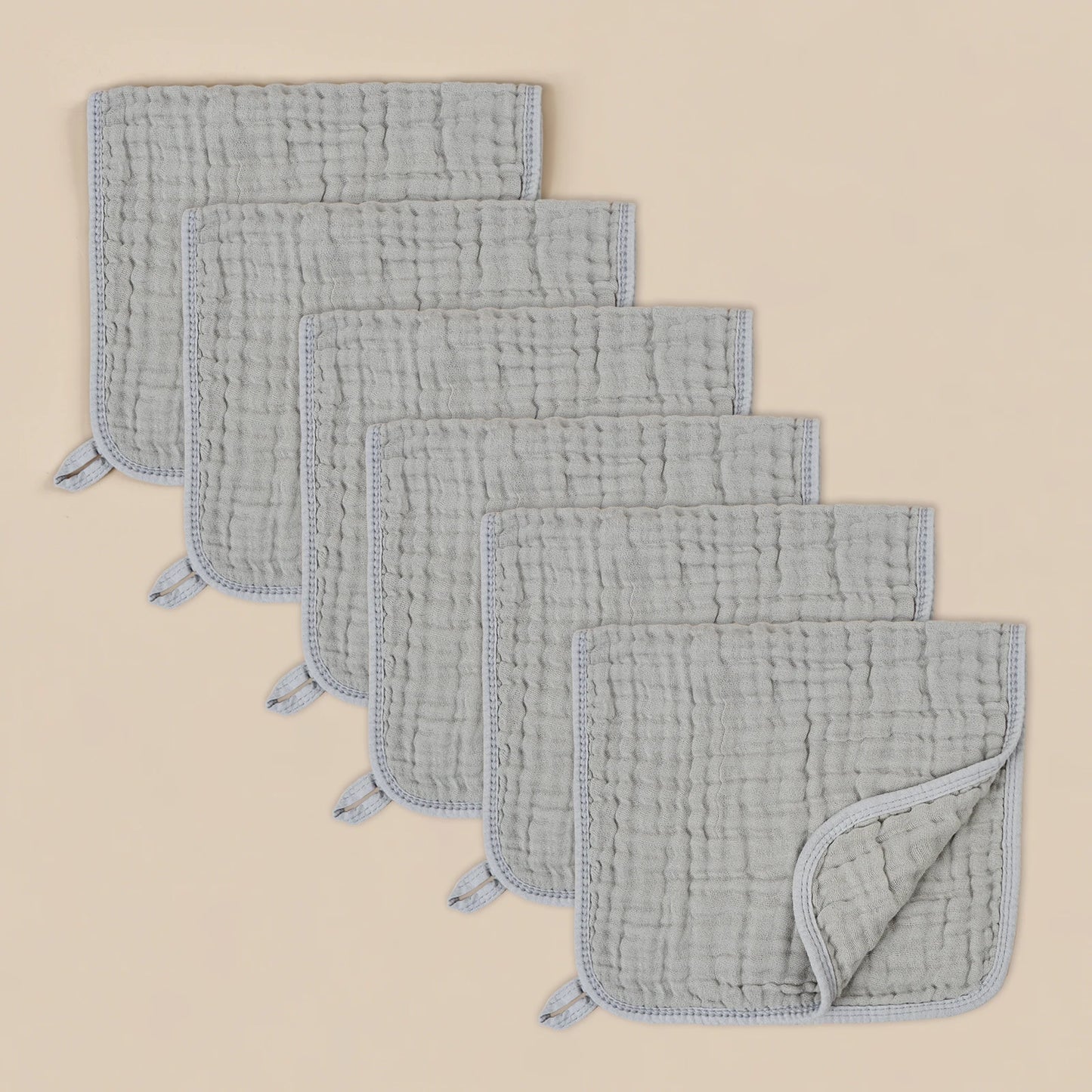 6pcs Crape Cloth Soaked Gauze Burping Towel Soft Comfortable Baby Face Washrag Pure Cotton Hanging Rope Baby Absorbent Washcloth