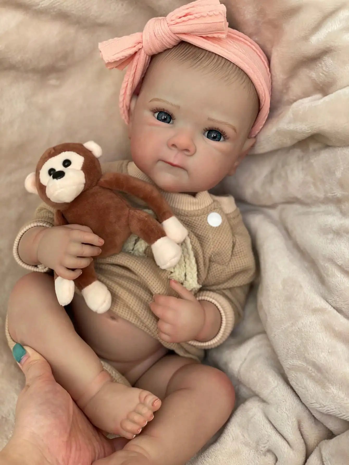 Saskia 18-Inch Full Silicone Vinyl Reborn Doll Bettie | Handmade Newborn Bebe with Painted Hair | Includes Monkey Toy