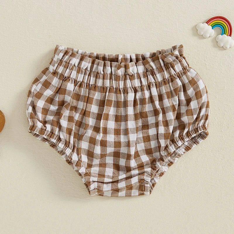 Cute Toddler Plaid Skirt with Ruffle Trim and Elastic Waistband Adorable Triangle Shorts for Stylish Summer Outfits