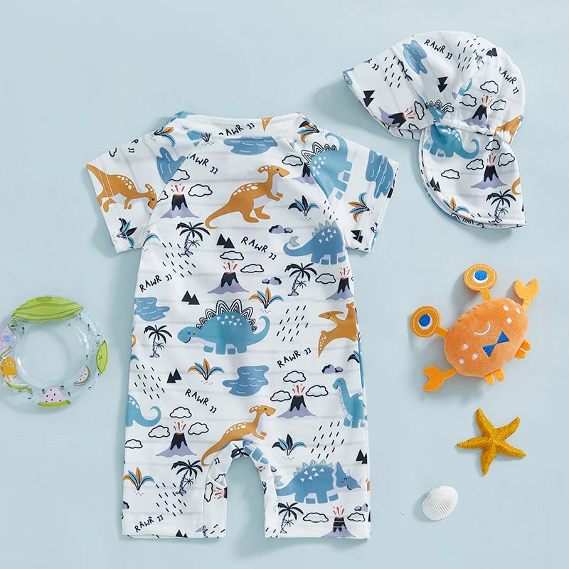 Baby Girl Long Sleeve Swimsuit Mermaid Print Full Zipper Anti-UV Rash Guard Swimwear Sunhat Set with Ruffles