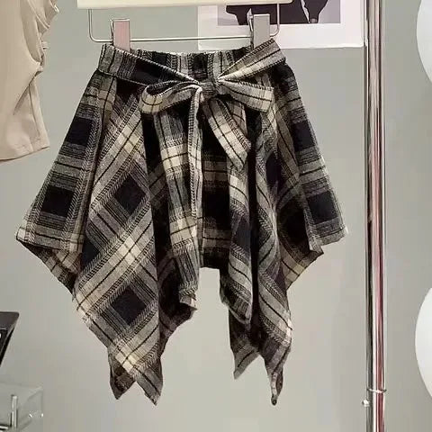Summer Girls Clothing Set Solid Color Sleeveless T-shirt+Plaid Irregular Skirt 2Pcs Suit For 5-14 Years Teen Kids Fashion Outfit