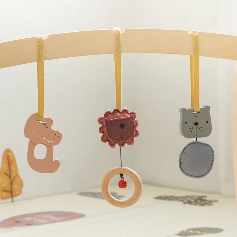 Baby Montessori Wooden Gym Frame Rattle Toys Newborn Mobile Hanging Sensory Toys Foldable Play Gym Frame Kid Holder Bracket Gift