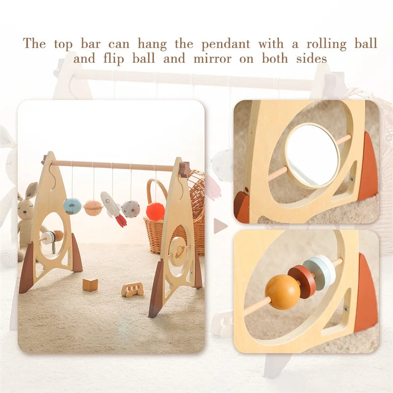 Baby Wooden Gym Frame Rocket Model Newborn Play Gym Activity Celestial Hanging Pendant Rattle For Baby Education Montessori Toys
