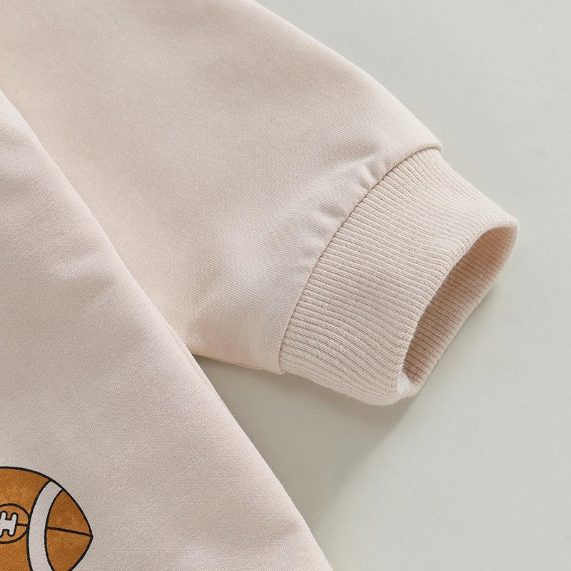 Infant Girl Football Print Long Sleeve Bubble Romper with Crew Neck and Bow Detail - Adorable Newborn Bodysuit for Game Day