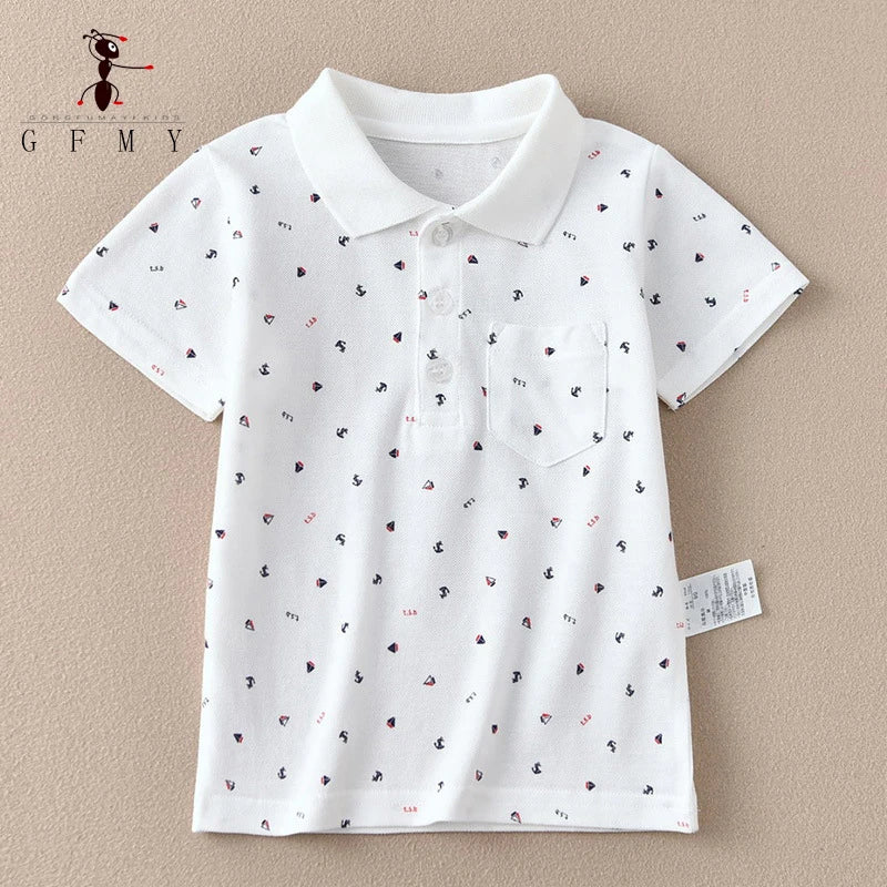 Children's short-sleeve Polo Shirts Boys and Girls 2025 Summer t-shirts 100% Cotton White School Tops 2T-16T Performance costume