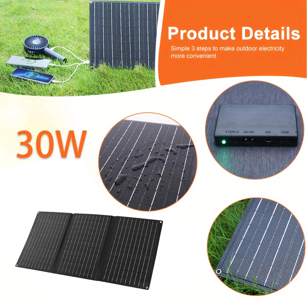 30w 40w Portable Solar Panel 18V Camping Foldable Flexible Monocrystalline Solar Cell Charger for House Camper Travel