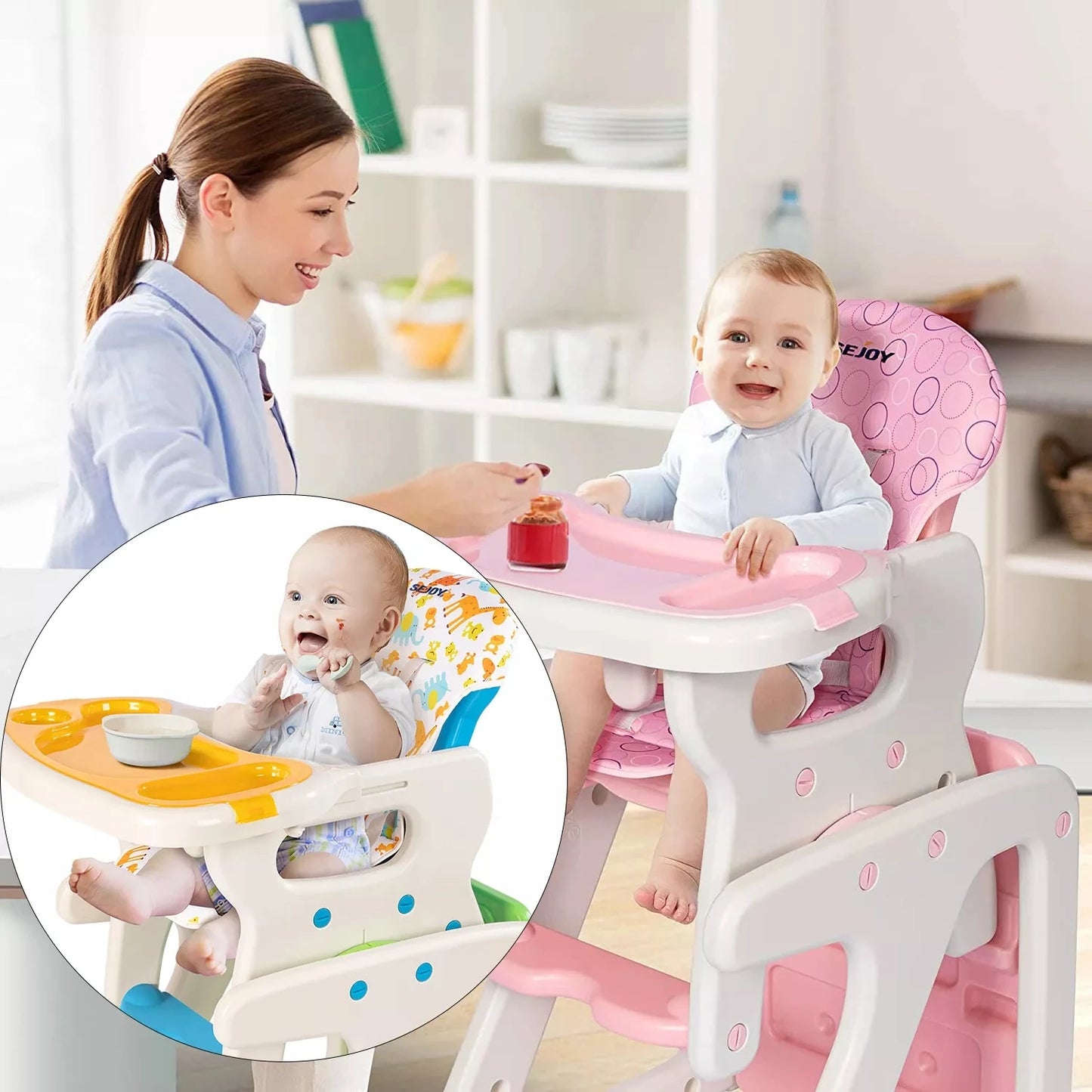 SEJOY High Chairs For Babies Toddlers 3-in-1 Baby High Chair Adjustable Backrest Infant Baby Feeding Chair For Eating